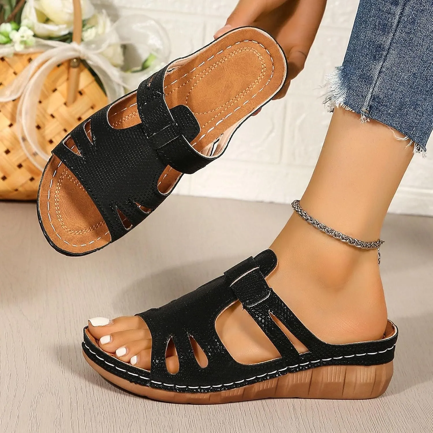 Woman Sandals Bohemian Women'S Dress Shoes With Non Slip Beach Wide Width Wedge Shoes For Women