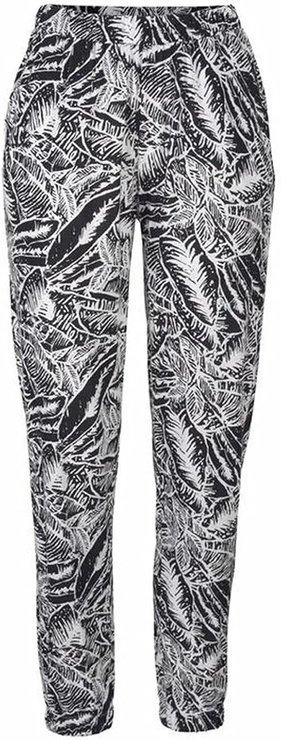 Women Boho Beach Pants Elastic High Waist Long Pants Comfy Loose Fit Trousers Pull-on Slacks Pants