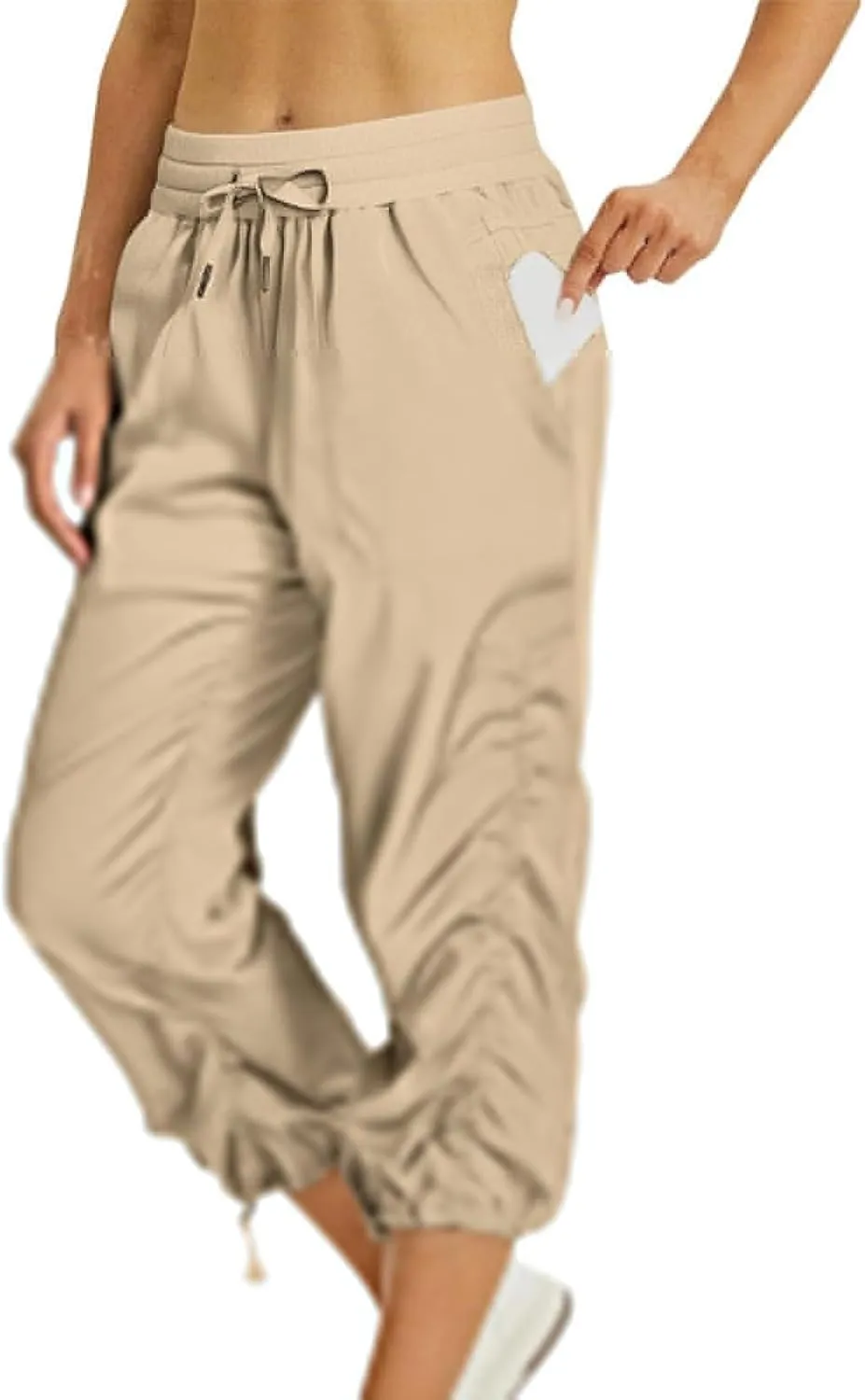 Women Capri Pants Casual Drawstring Elastic High Waisted Pant Quick Dry Tapered Pant Athletic Workout Hiking Trousers