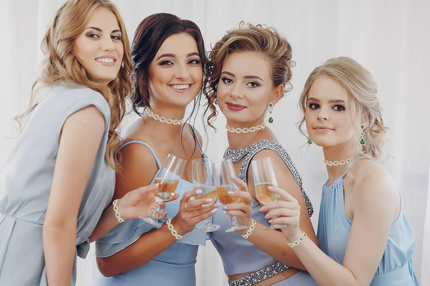 Women Classic Elegant Sparkling Infinity Design Rhinestone Crystal Choker Necklace Earrings Bracelet Jewelry Set for Wedding Bridal Bridesmaids Party
