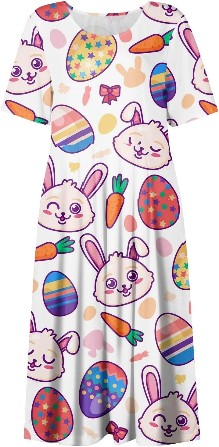 Women Easter Dresses Spring Flowers Midi Friends' Gathering Maternity Dress Cowl Neck Egg Hunt Spring Themed Party Sun Dress