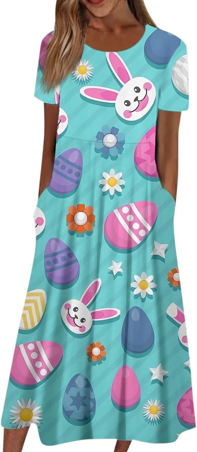 Women Easter Dresses Spring Flowers Midi Friends' Gathering Maternity Dress Cowl Neck Egg Hunt Spring Themed Party Sun Dress