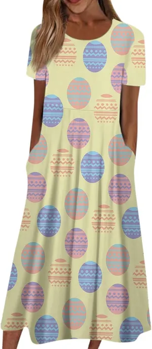 Women Easter Dresses Spring Flowers Midi Friends' Gathering Maternity Dress Cowl Neck Egg Hunt Spring Themed Party Sun Dress