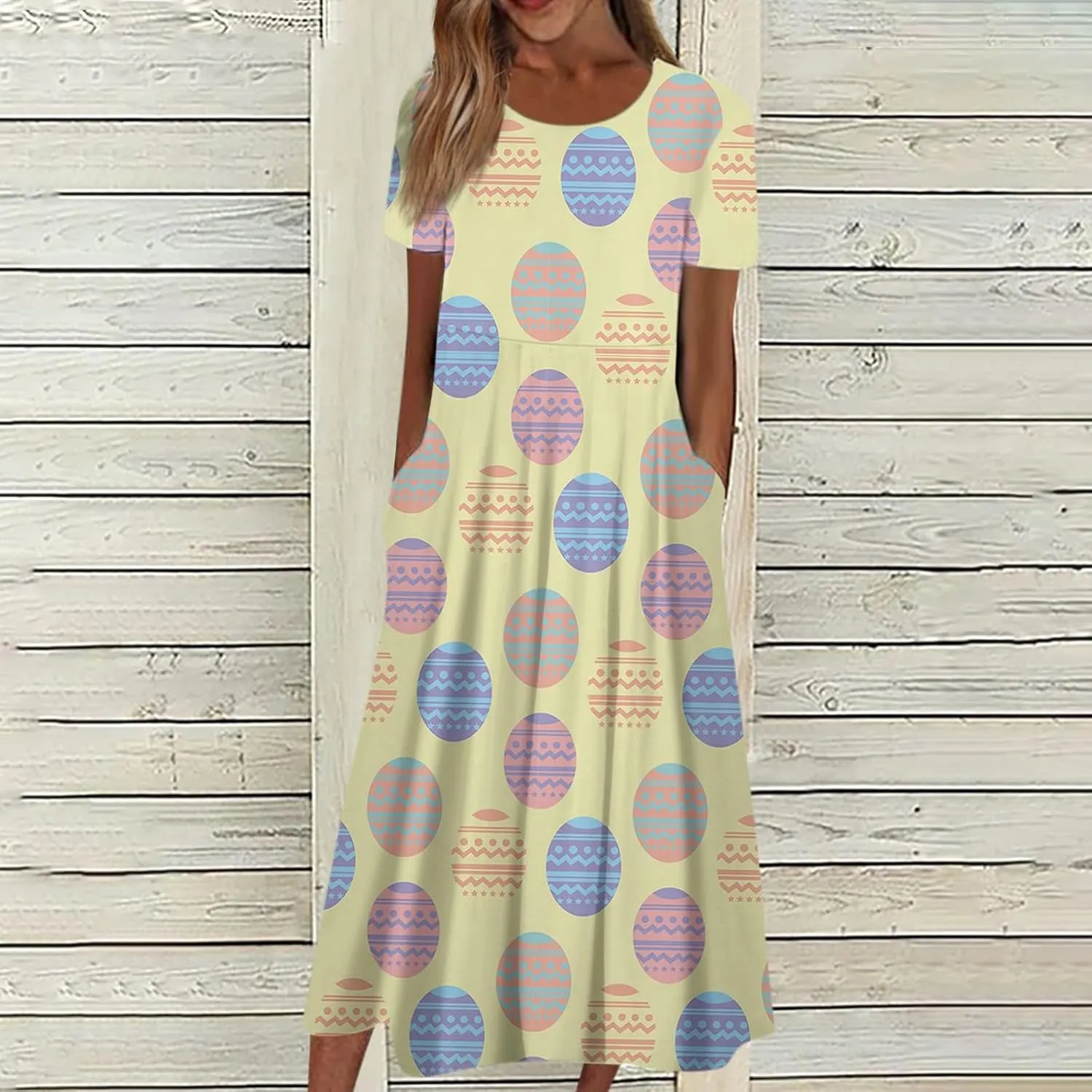 Women Easter Dresses Spring Flowers Midi Friends' Gathering Maternity Dress Cowl Neck Egg Hunt Spring Themed Party Sun Dress