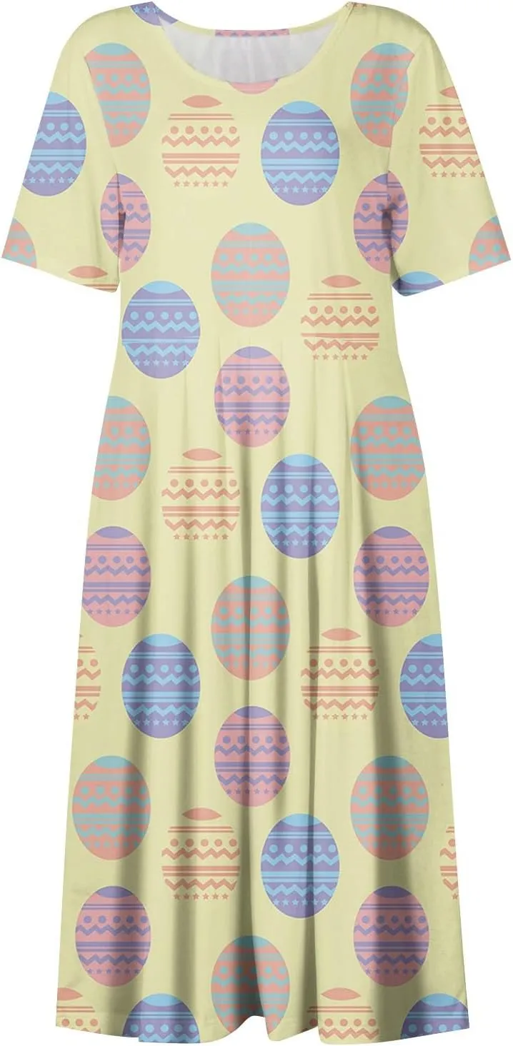 Women Easter Dresses Spring Flowers Midi Friends' Gathering Maternity Dress Cowl Neck Egg Hunt Spring Themed Party Sun Dress
