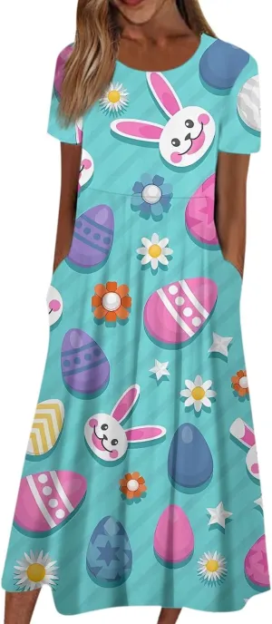 Women Easter Dresses Spring Flowers Midi Friends' Gathering Maternity Dress Cowl Neck Egg Hunt Spring Themed Party Sun Dress