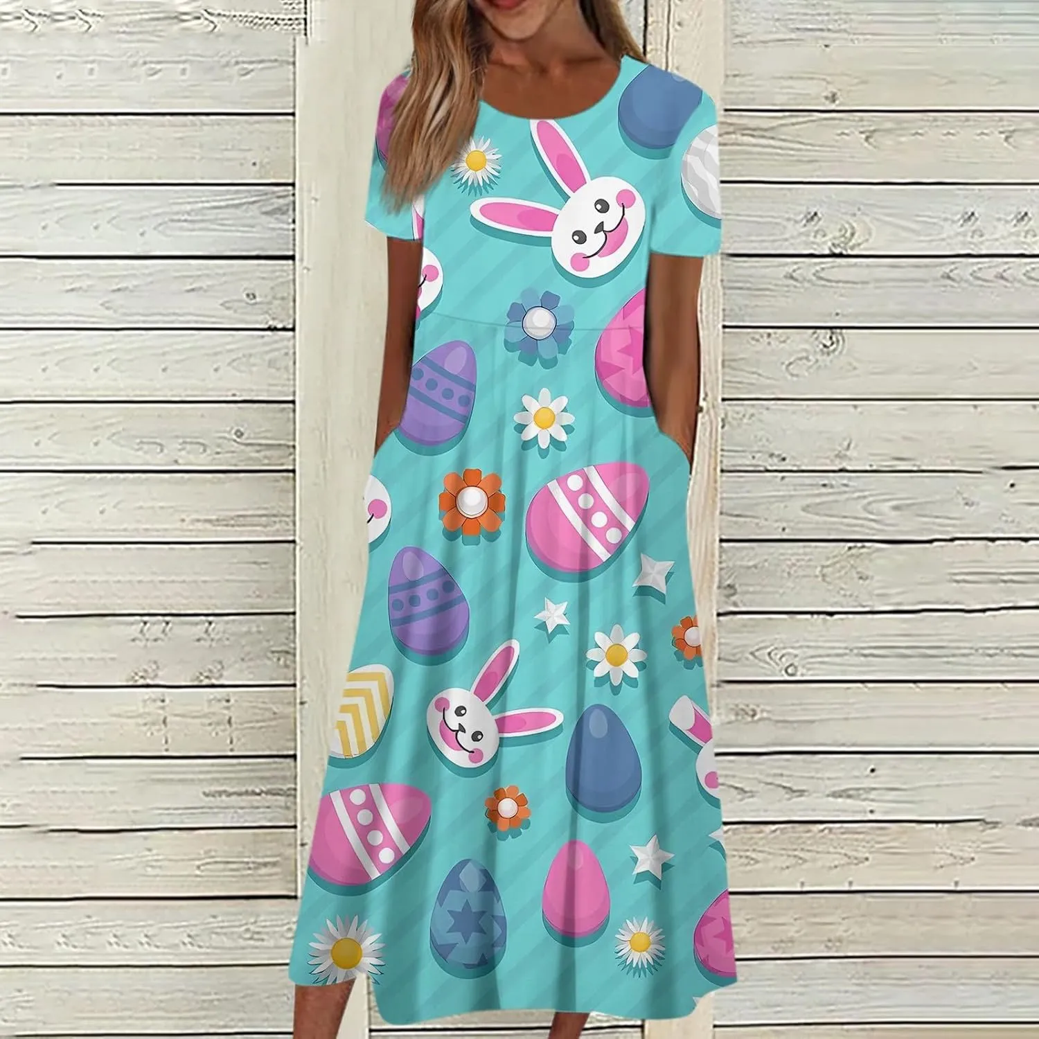 Women Easter Dresses Spring Flowers Midi Friends' Gathering Maternity Dress Cowl Neck Egg Hunt Spring Themed Party Sun Dress