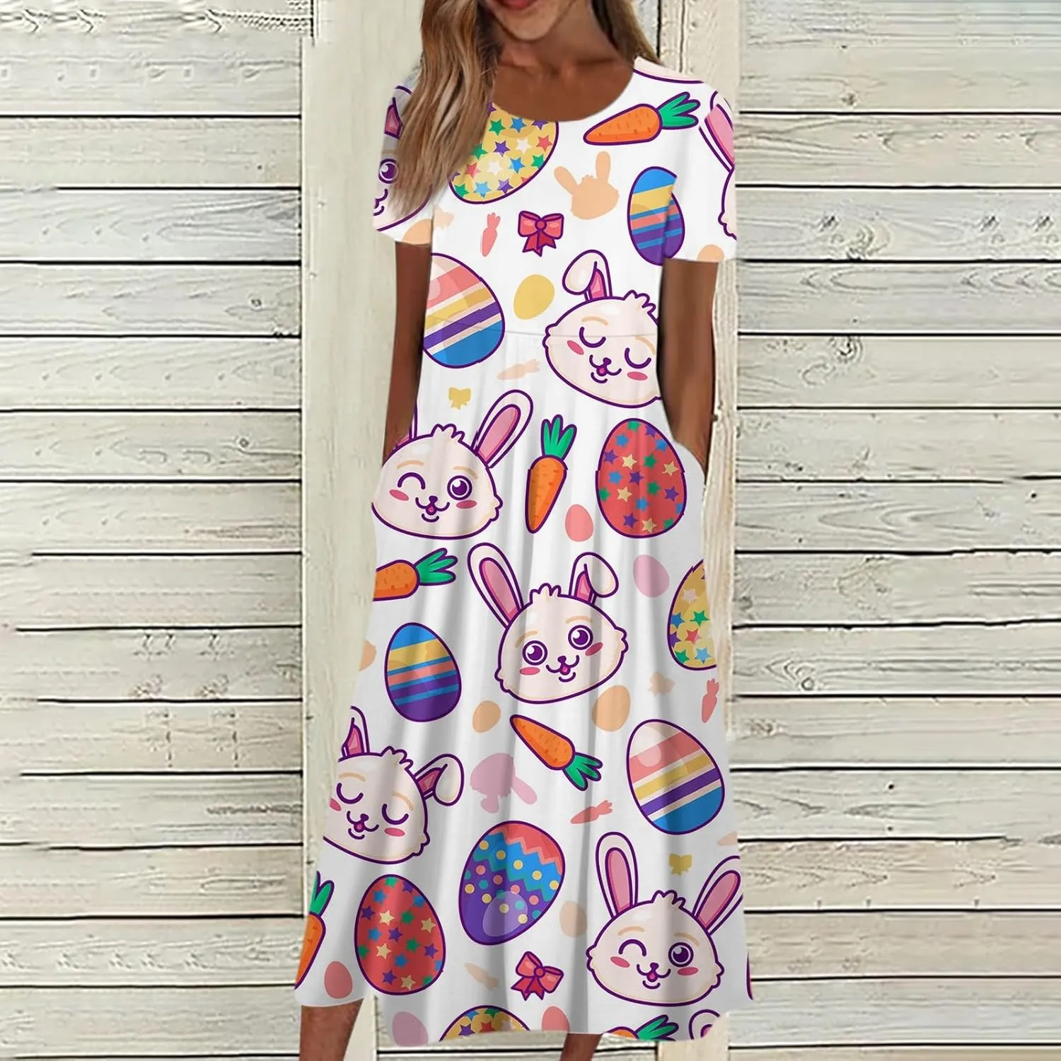 Women Easter Dresses Spring Flowers Midi Friends' Gathering Maternity Dress Cowl Neck Egg Hunt Spring Themed Party Sun Dress