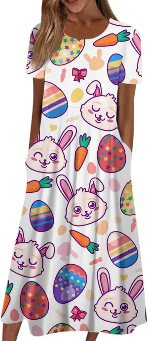 Women Easter Dresses Spring Flowers Midi Friends' Gathering Maternity Dress Cowl Neck Egg Hunt Spring Themed Party Sun Dress