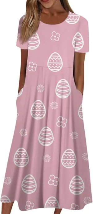 Women Easter Dresses Spring Flowers Midi Friends' Gathering Maternity Dress Cowl Neck Egg Hunt Spring Themed Party Sun Dress