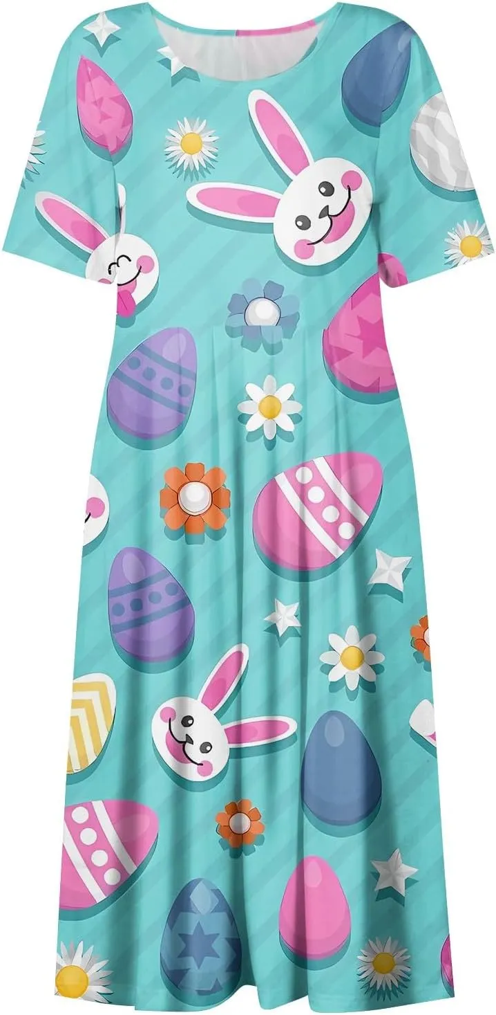 Women Easter Dresses Spring Flowers Midi Friends' Gathering Maternity Dress Cowl Neck Egg Hunt Spring Themed Party Sun Dress