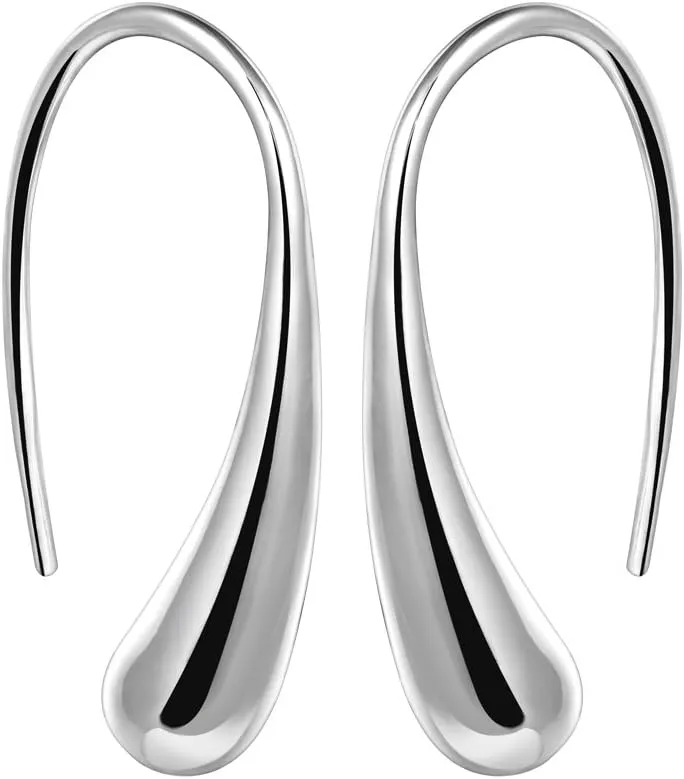 Women Fashion Teardrop Back Earrings,Small Sterling Sliver Plated Classic Dangle Hoop Earring Thread Drop Earrings