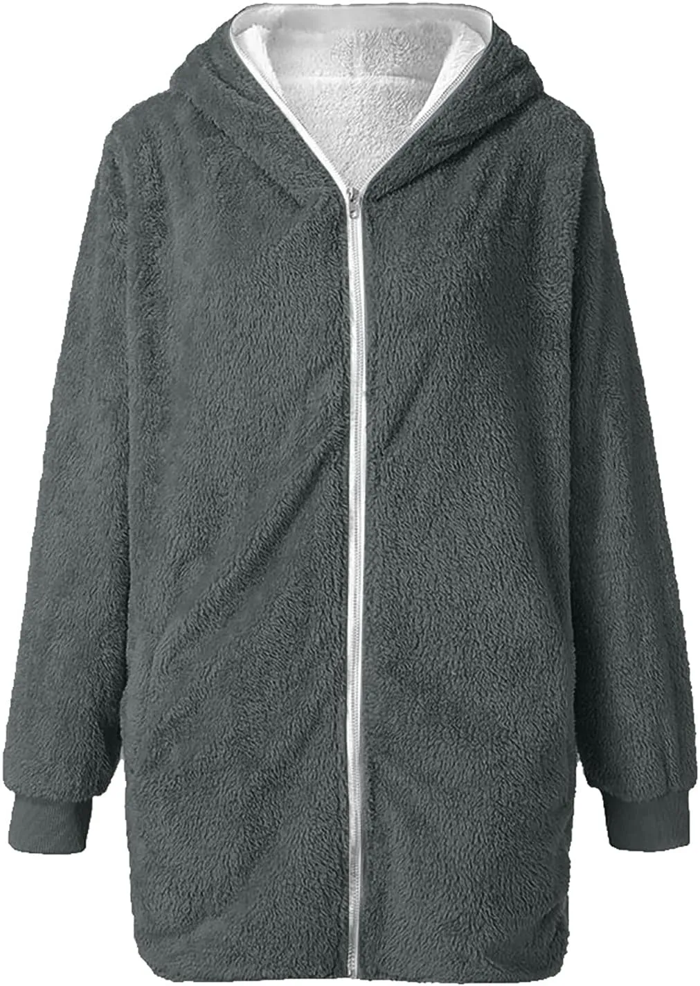 Women Girls Winter Sherpa Hooded Jackets Zip up Hoodie Quilted Lightweight Wool Blend Fleece Trench Coats Outerwear