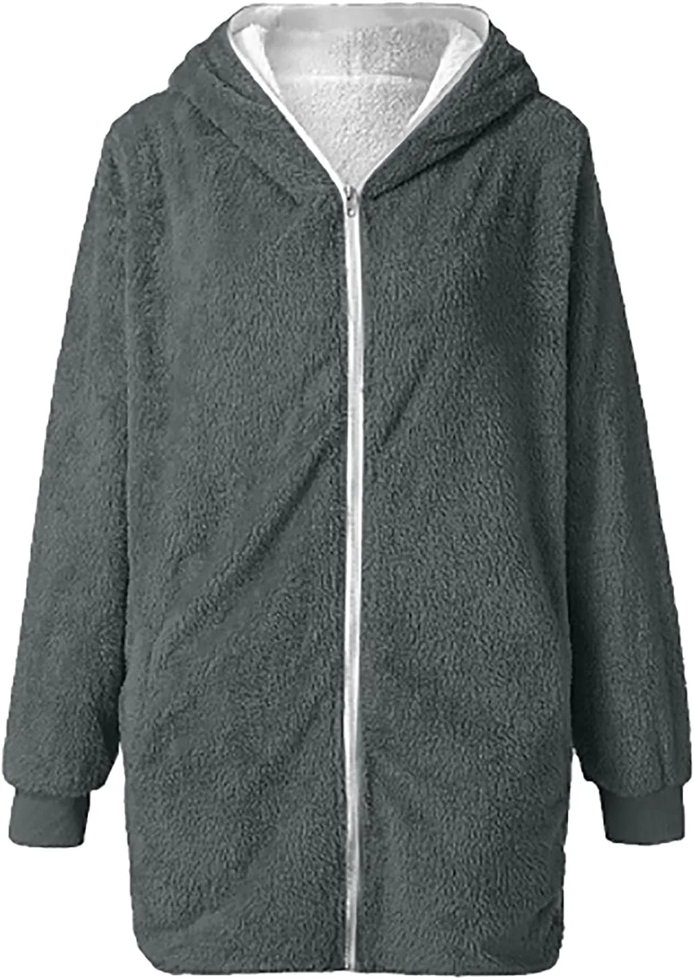 Women Girls Winter Sherpa Hooded Jackets Zip up Hoodie Quilted Lightweight Wool Blend Fleece Trench Coats Outerwear