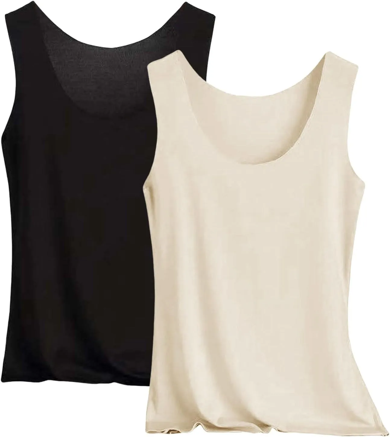 Women Ice Silk Tank Tops 3 Pack Basic Seamless Sleeveless Round Neck Undershirt Summer Casual Camisole Tank Top