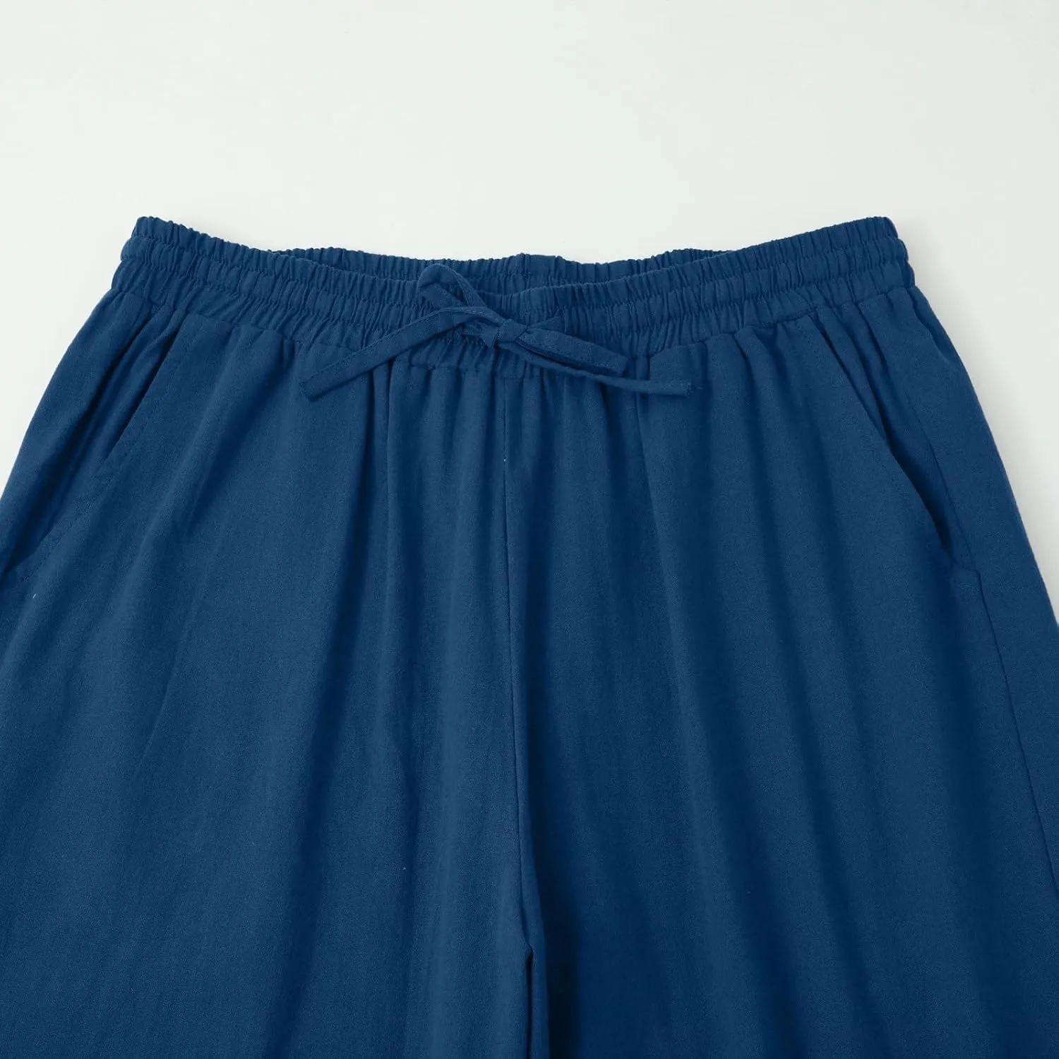 Women Linen Pants 2025 Summer High Waist Elastic Drawstring Straight Leg Lounge Pant Casual Loose Beach Trousers