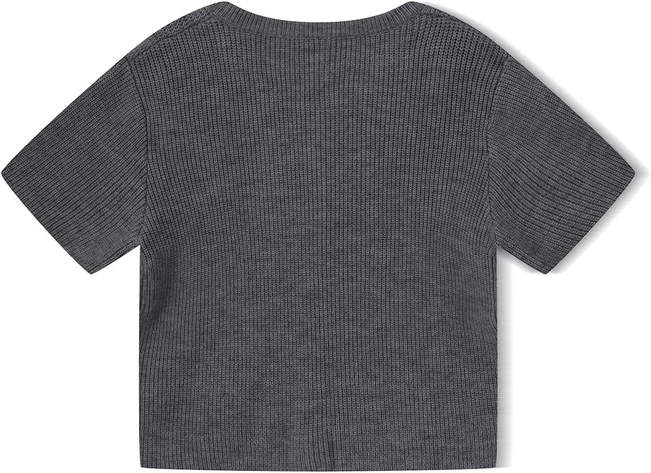 Women Short Sleeve Cardigans Sweater Drop Shoulder Button Down Chunky Knit Tops Y2K Lightweight Oversized Outwear