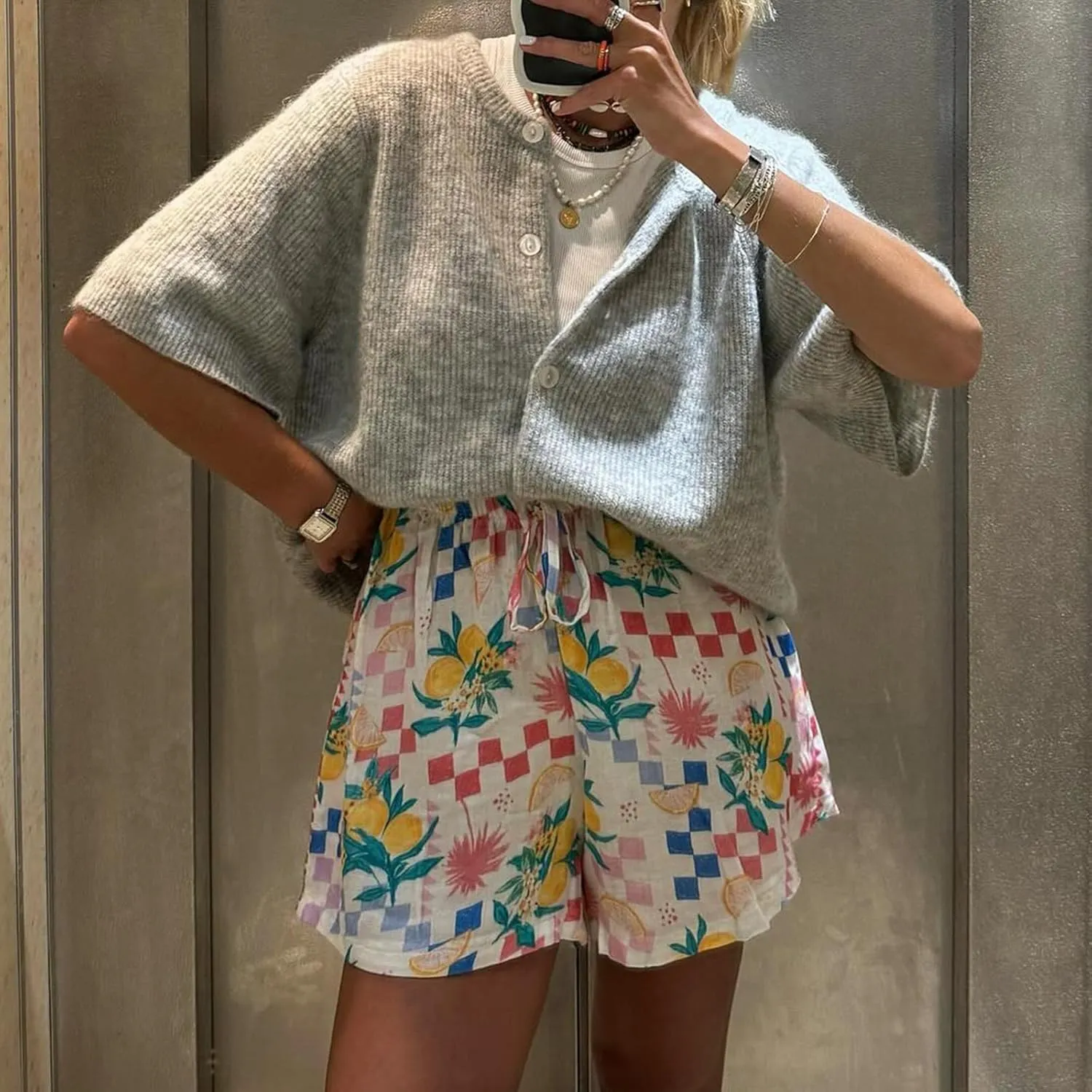 Women Short Sleeve Cardigans Sweater Drop Shoulder Button Down Chunky Knit Tops Y2K Lightweight Oversized Outwear