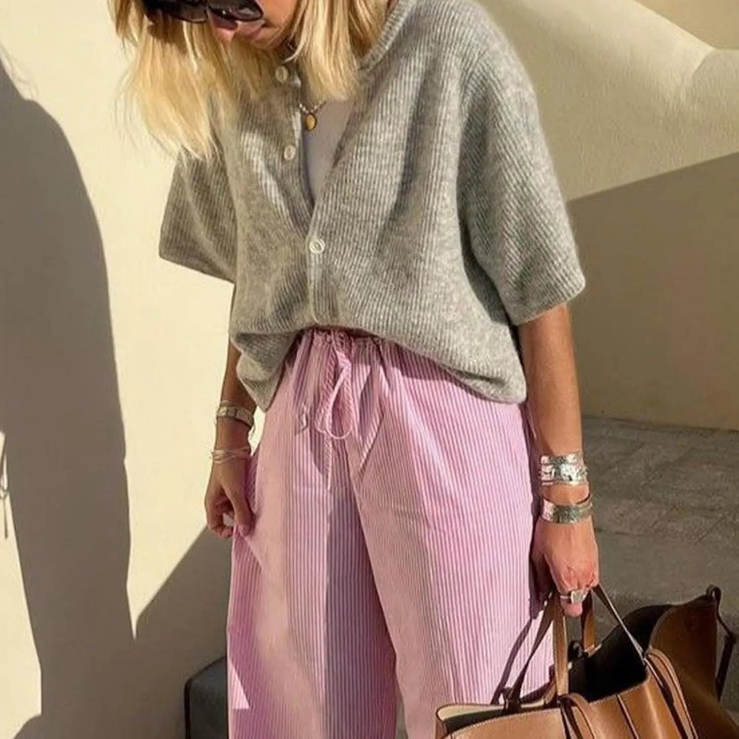 Women Short Sleeve Cardigans Sweater Drop Shoulder Button Down Chunky Knit Tops Y2K Lightweight Oversized Outwear