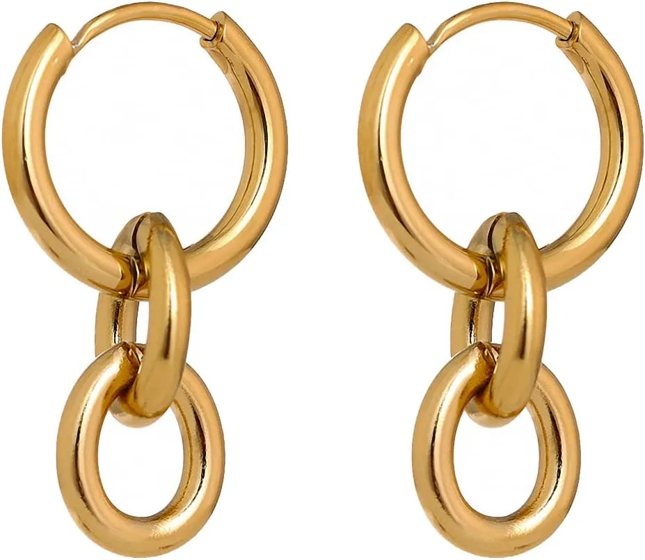 Women Stainless Steel Round Huggie Earrings Minimalist Metal Texture Earrings