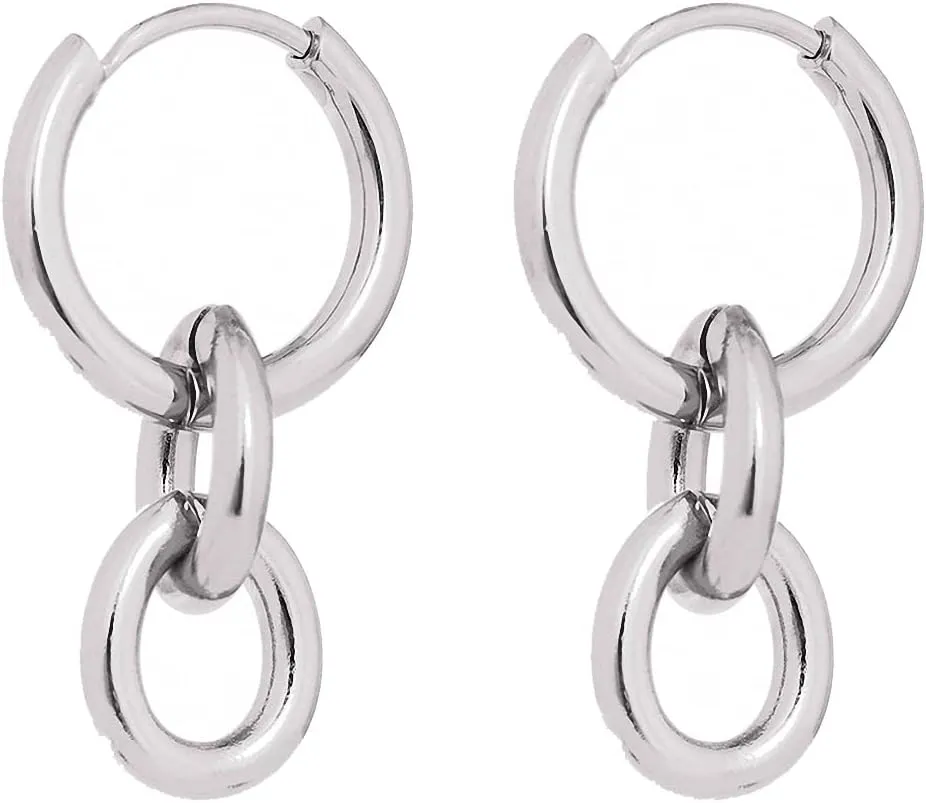 Women Stainless Steel Round Huggie Earrings Minimalist Metal Texture Earrings