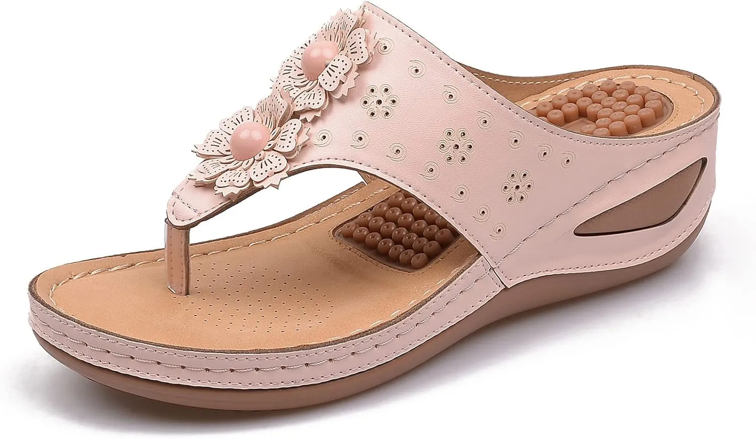 Women Wedge Sandals Flowers Orthopedic Clip Toe Sandals Summer Comfortable Flip Flops with Arch Suppor Casual Shoes