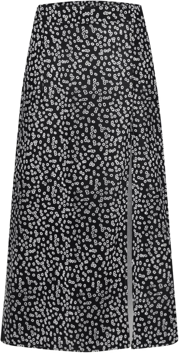 Womens 2024 Summer High Waisted Flowy Slit Midi Skirts Casual Lightweight Boho Floral Beach Skirt