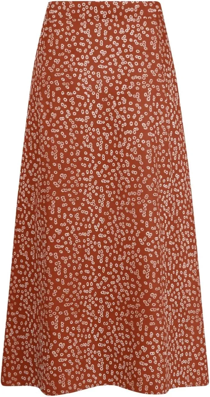 Womens 2024 Summer High Waisted Flowy Slit Midi Skirts Casual Lightweight Boho Floral Beach Skirt