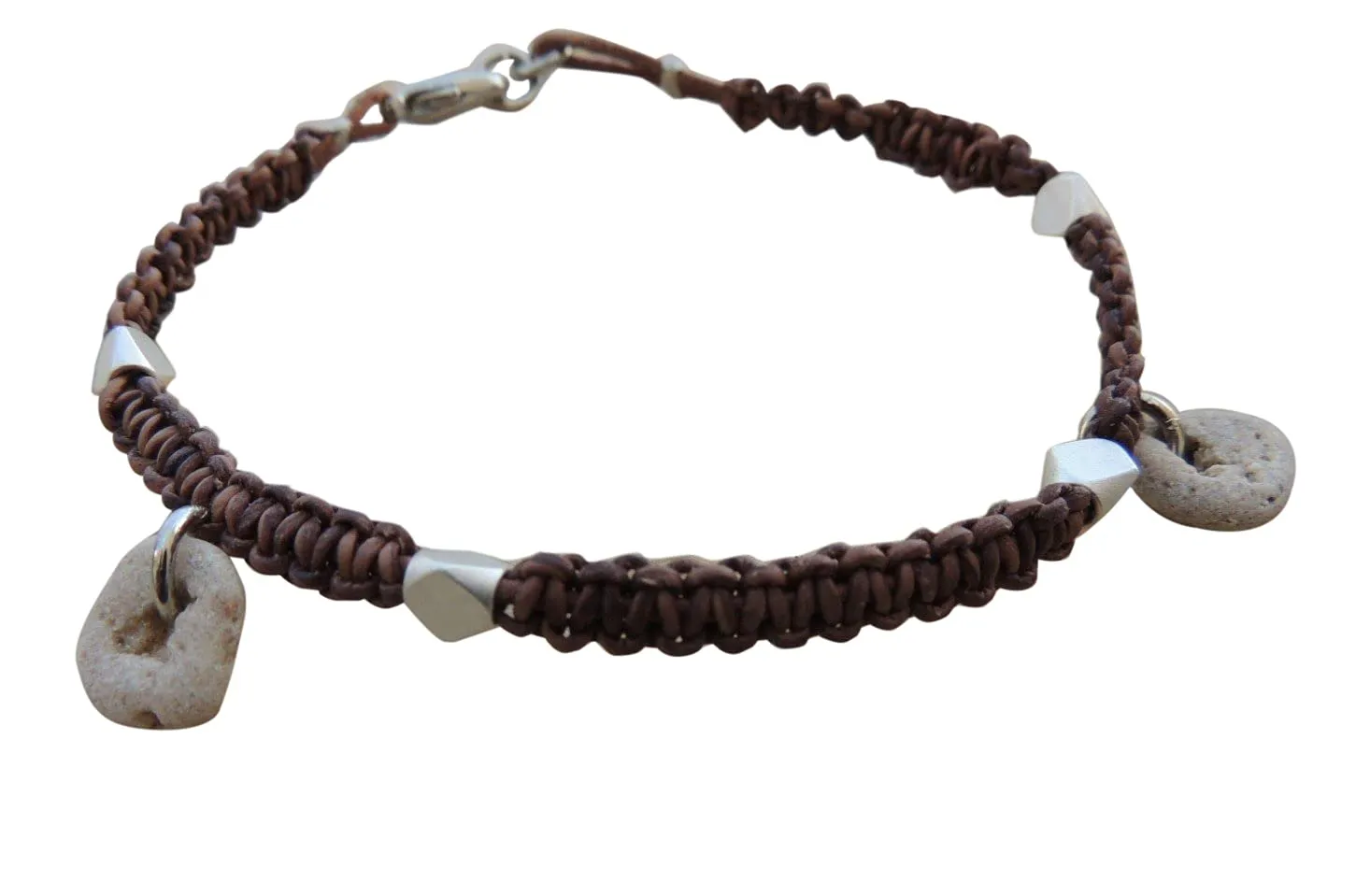 Womens Ankle Bracelet, Braided Cord Anklet With Natural Small Hag Stones