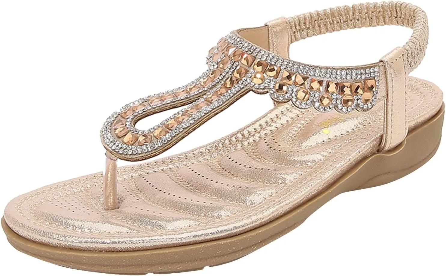 Women's Beach Sandals T-strap Low Wedges Slip On Walking Flat Lightweight Flip Flops Women Orthopedic Sandals