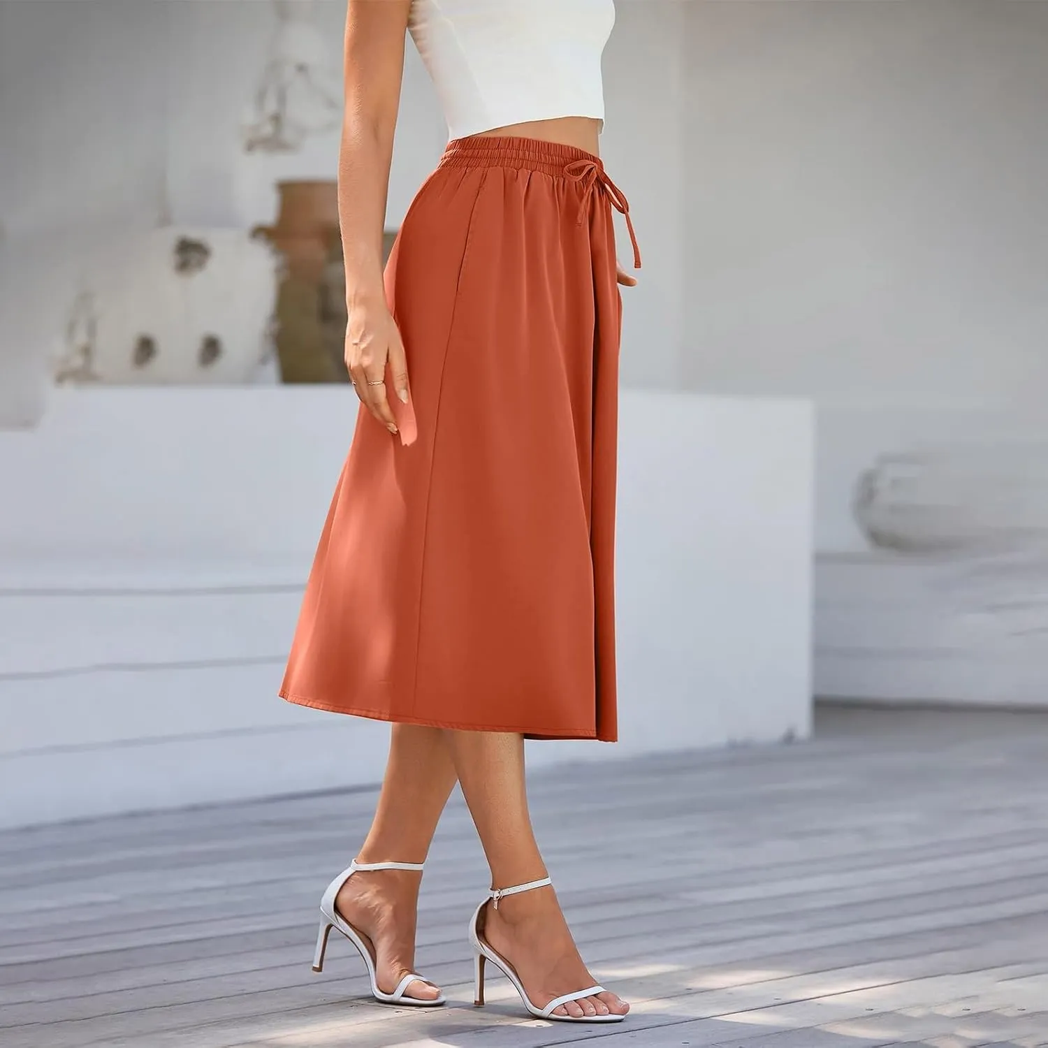 Women's Beach Vacation Clothes Casual Loose Trendy Elastic High Waist Floral Print Bohemian Maxi Skirts 2025, S-2XL