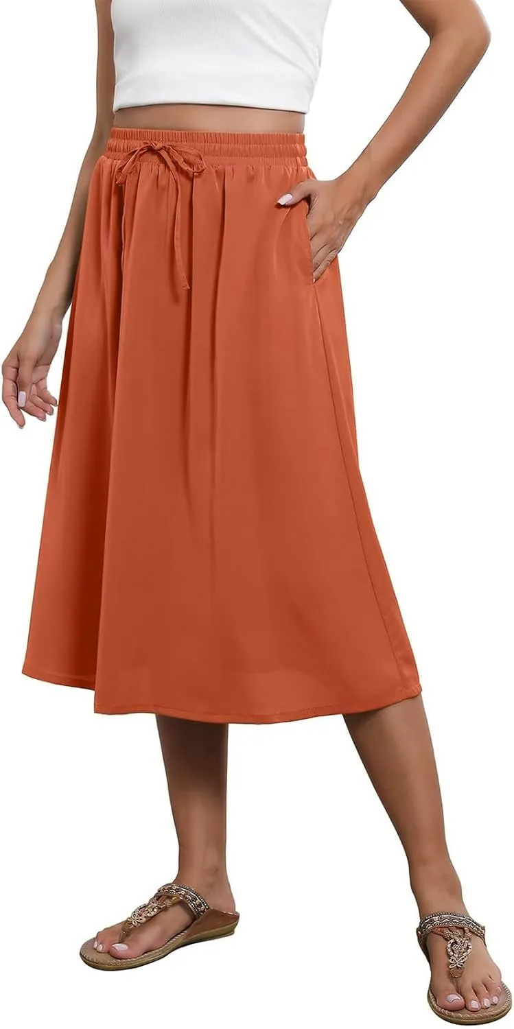 Women's Beach Vacation Clothes Casual Loose Trendy Elastic High Waist Floral Print Bohemian Maxi Skirts 2025, S-2XL