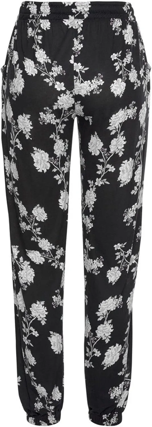 Women's Boho Hippie Harem Pants Smocked Waist Floral Print Beach Pants Comfy Lightweight Breathable Vacation Trousers