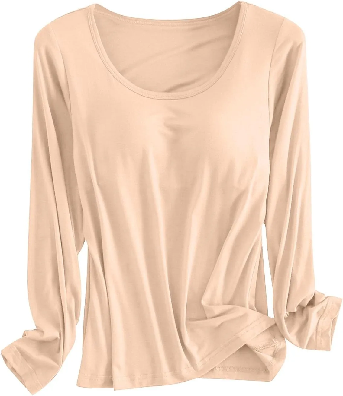 Womens Built-in Bra T-Shirt Padded Solid Color Long Sleeve Built in Bra Underwear Shirt Modal Sports Bra Workout Tops