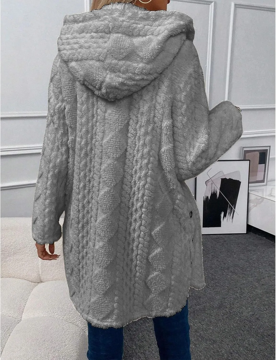 Womens Chunky Cable Knit Sweaters 2024 Long Sleeve Open Front Cardigans Casual Long Sleeve Hooded Jacket Outerwear