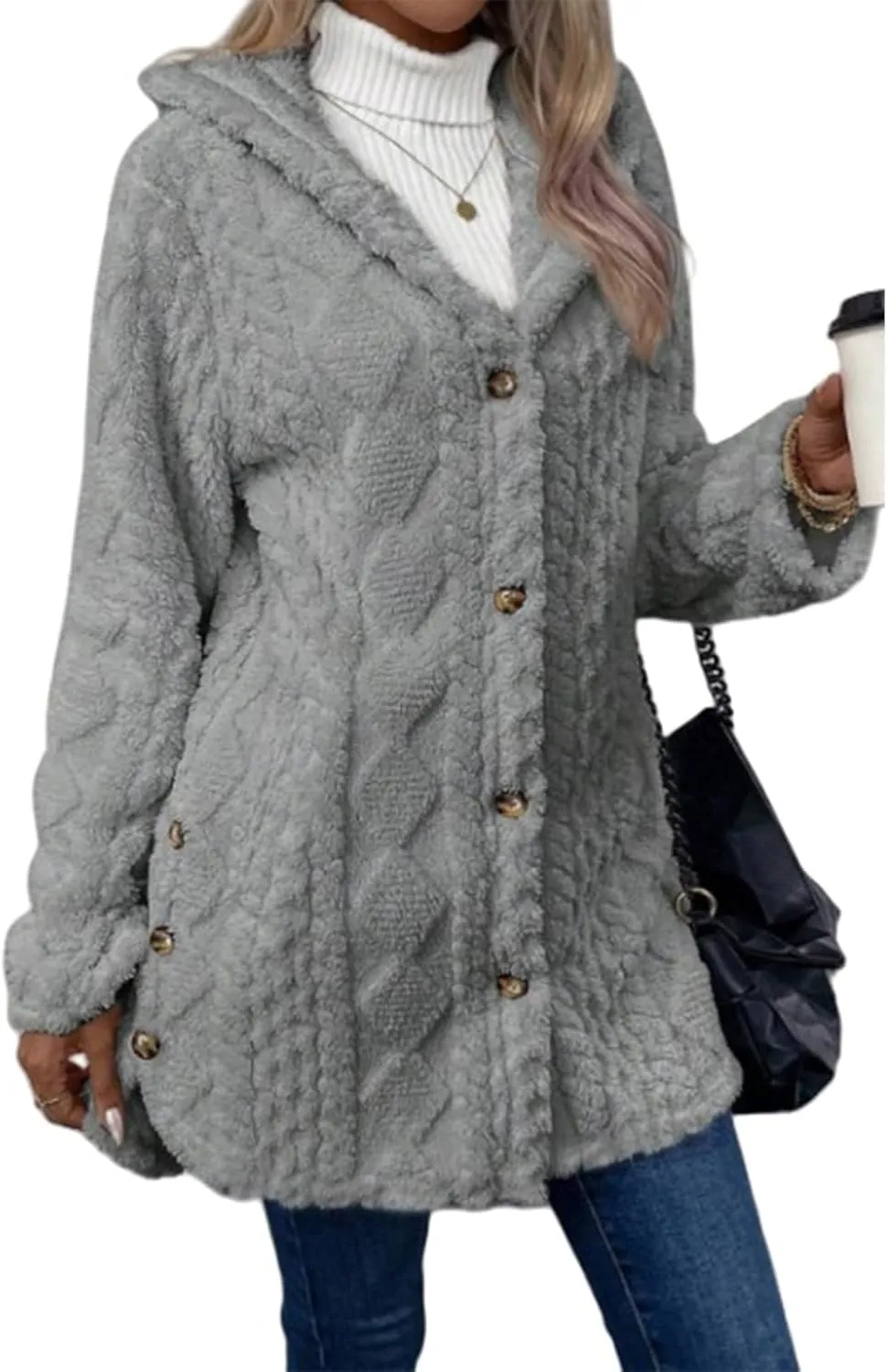 Womens Chunky Cable Knit Sweaters 2024 Long Sleeve Open Front Cardigans Casual Long Sleeve Hooded Jacket Outerwear