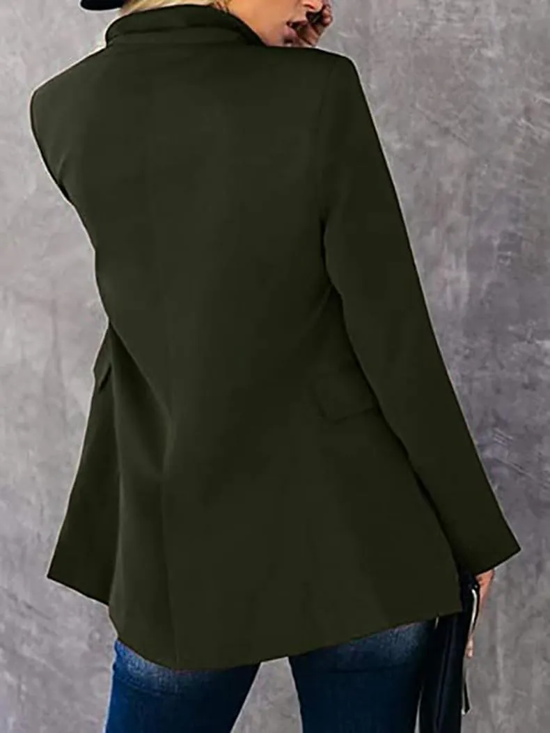 Women's Double Breasted Trench Coat Notch Lapel Work Office Blazers Jacket Open Front Cardigans Wool Blend Coat