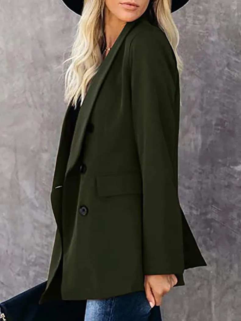 Women's Double Breasted Trench Coat Notch Lapel Work Office Blazers Jacket Open Front Cardigans Wool Blend Coat