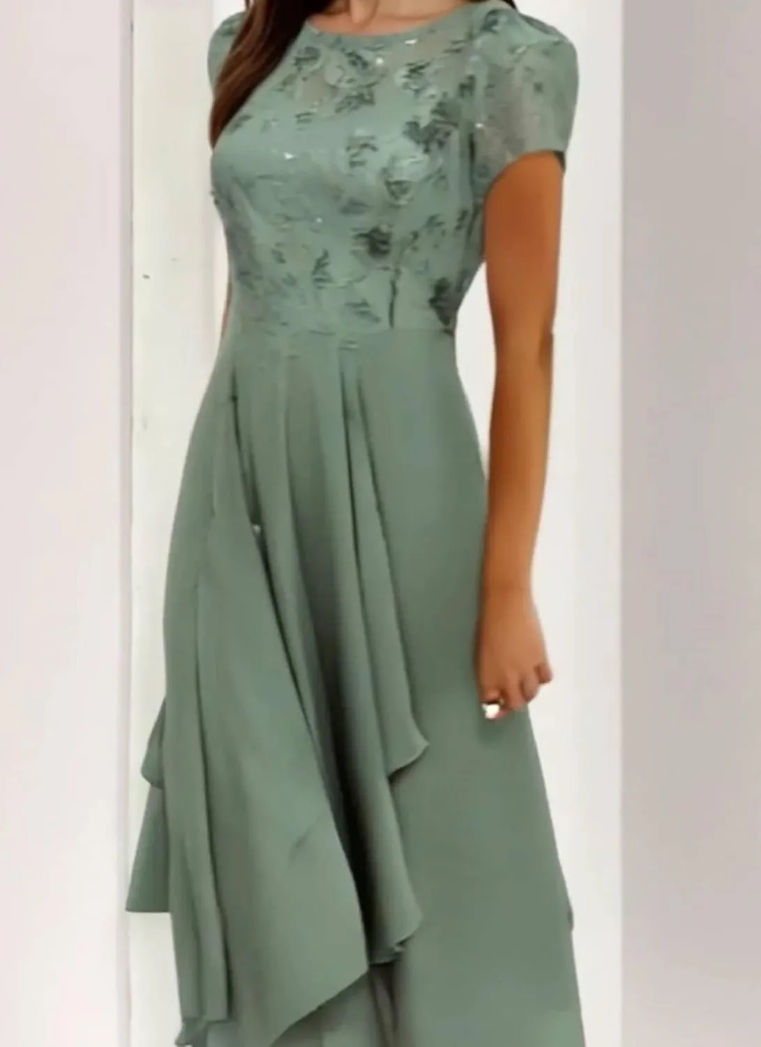Women's Dresses Floral Print Short Sleeve Round Neck Midi Dress 2025 Summer Elegant Asymmetric Hem Flowy Party Dress