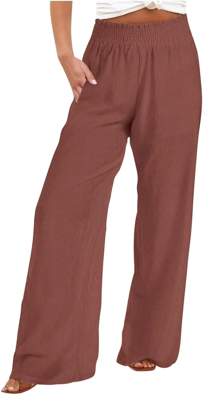 Women's Flowy Wide Leg Boho Yoga Pants, High Elastic Waist Baggy Solid Casual Trouser, Summer Fashion Work Pant