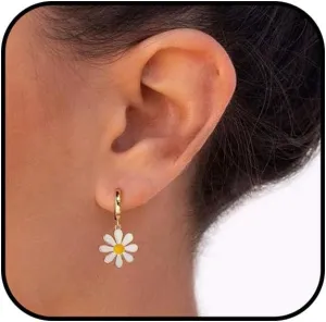 Women's Gold Daisy Flower Earrings White Daisy Small Dangle Earrings Hypoallergenic Daisy Dangle Earrings Jewelry