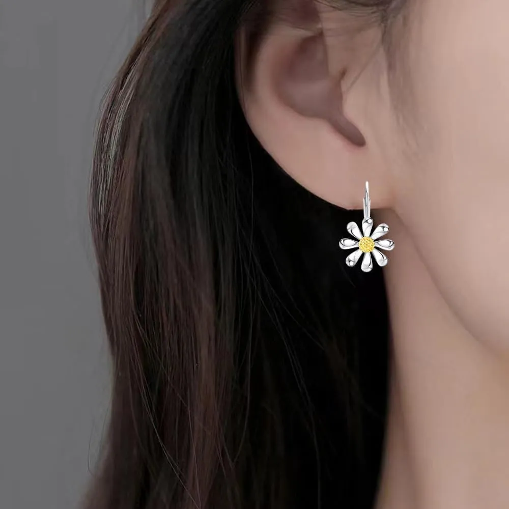 Women's Gold Daisy Flower Earrings White Daisy Small Dangle Earrings Hypoallergenic Daisy Dangle Earrings Jewelry