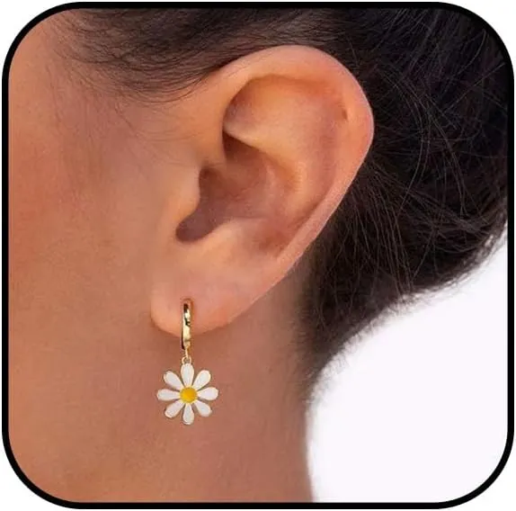 Women's Gold Daisy Flower Earrings White Daisy Small Dangle Earrings Hypoallergenic Daisy Dangle Earrings Jewelry