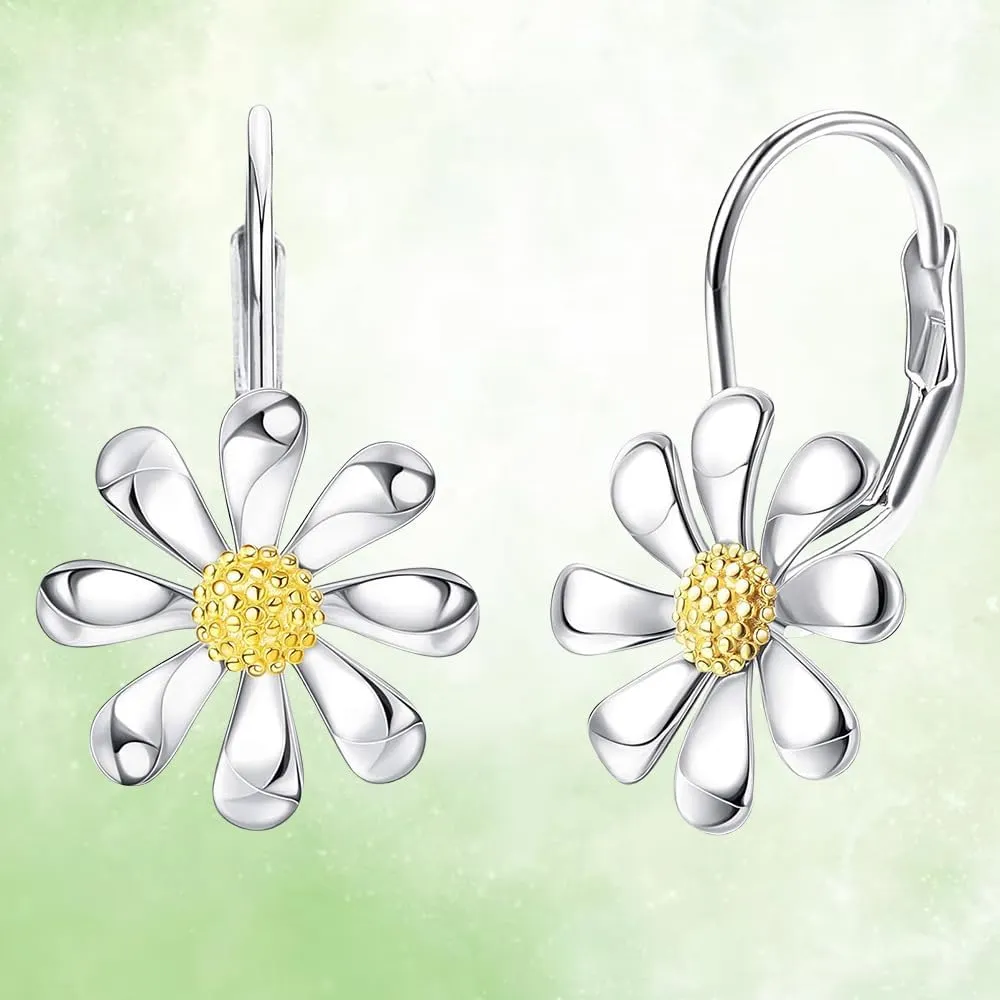 Women's Gold Daisy Flower Earrings White Daisy Small Dangle Earrings Hypoallergenic Daisy Dangle Earrings Jewelry