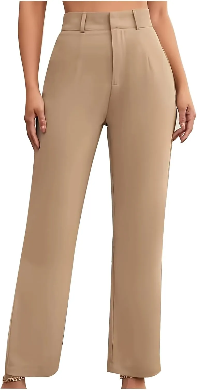 Womens High Waist Wide Straight Leg Trousers Casual Slacks Dress Pants Classic Solid Business Work Office Pants