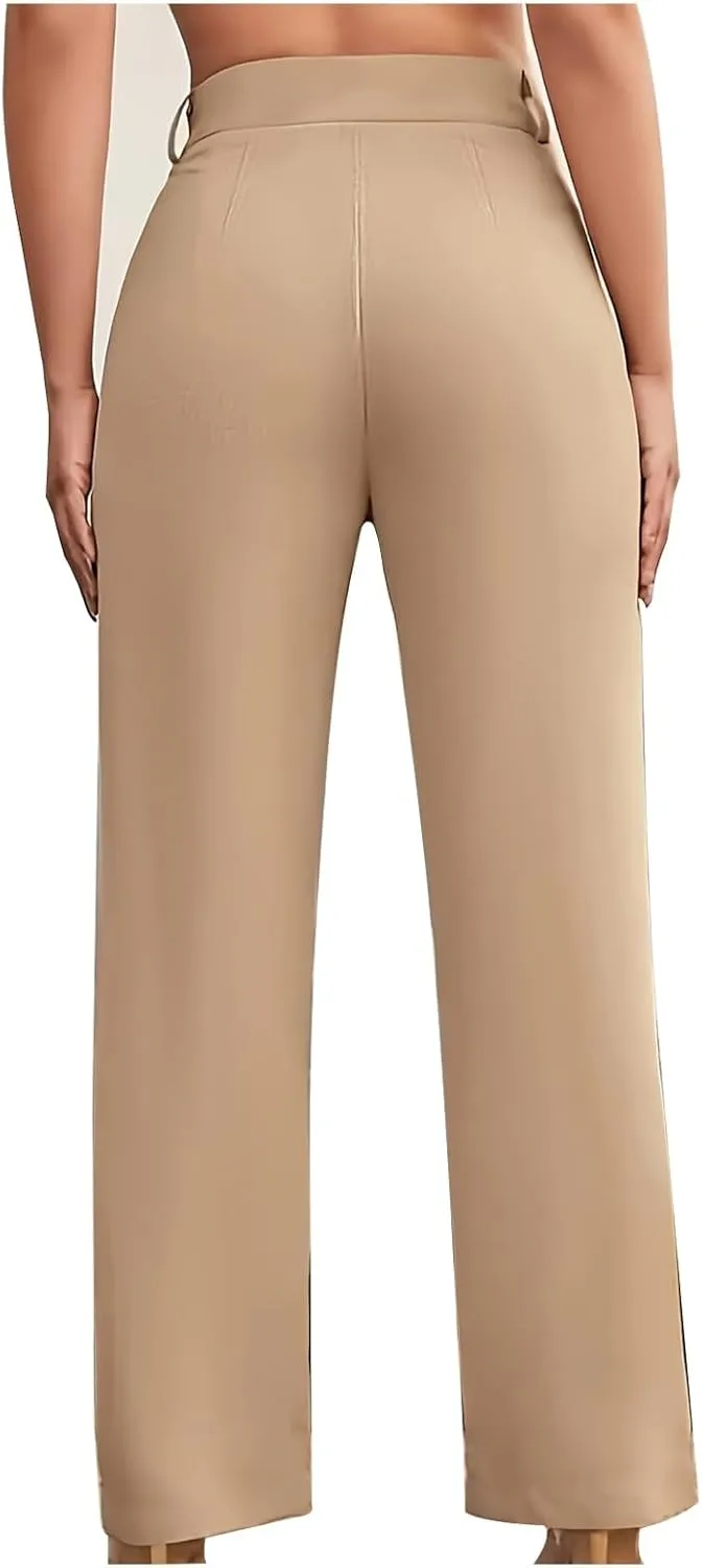 Womens High Waist Wide Straight Leg Trousers Casual Slacks Dress Pants Classic Solid Business Work Office Pants