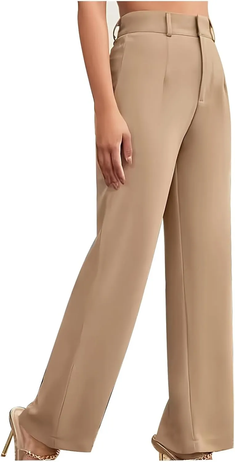 Womens High Waist Wide Straight Leg Trousers Casual Slacks Dress Pants Classic Solid Business Work Office Pants