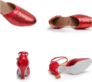 Womens Latin Dance Shoes Heeled Ballroom Salsa Tango Party Flamenco Latin Sequin Comfortable Non-slip Dance Shoes