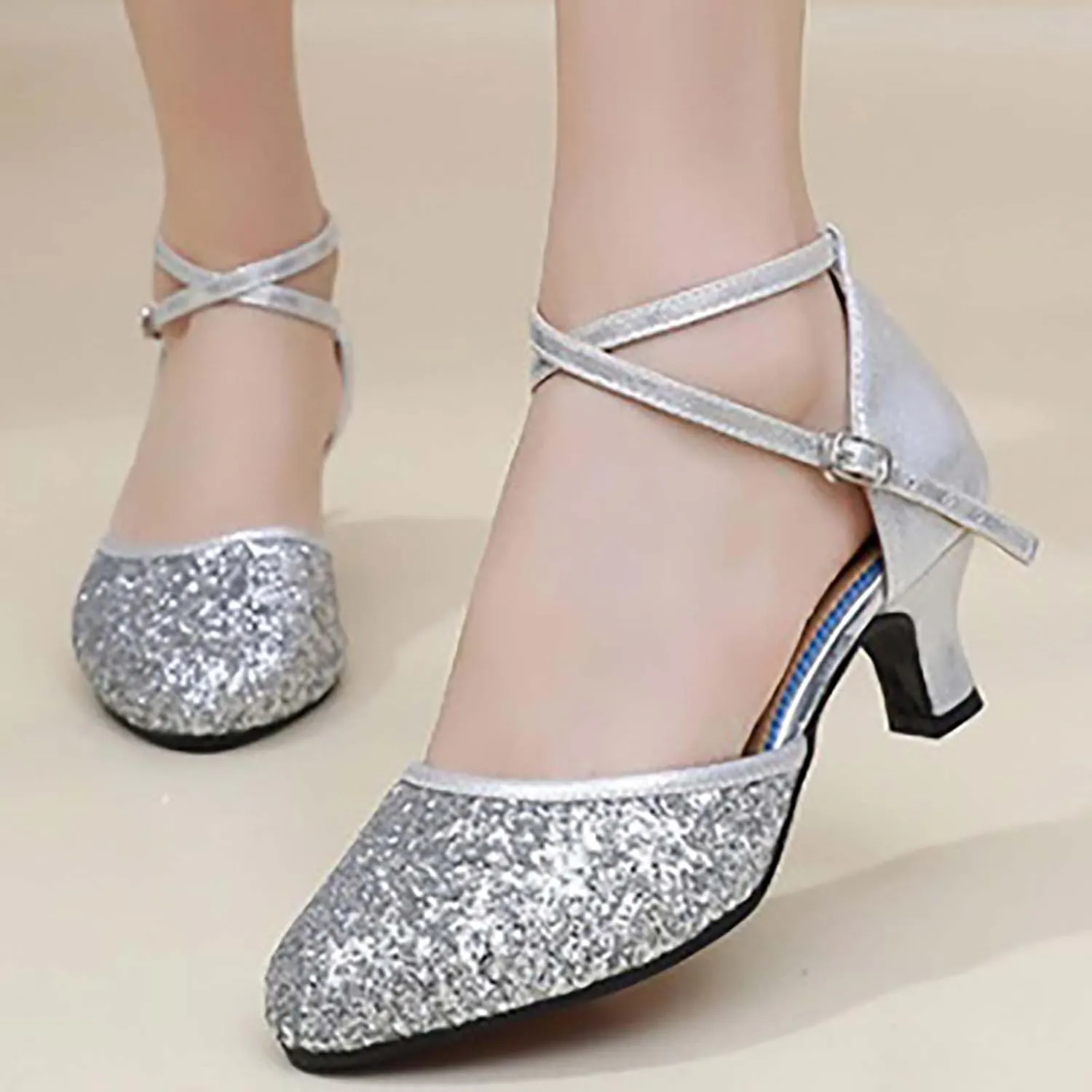 Womens Latin Dance Shoes Sparkle Comfortable Closed Toe Ballroom Salsa Tango Practice Performence Party Dancing Shoes