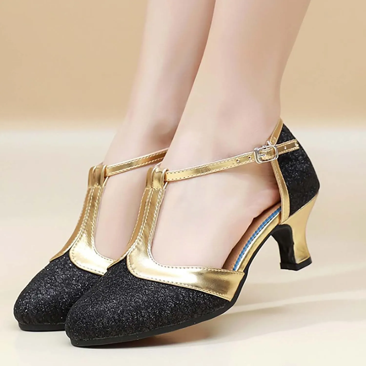 Womens Latin Dance Shoes Sparkle Comfortable Closed Toe Ballroom Salsa Tango Practice Performence Party Dancing Shoes